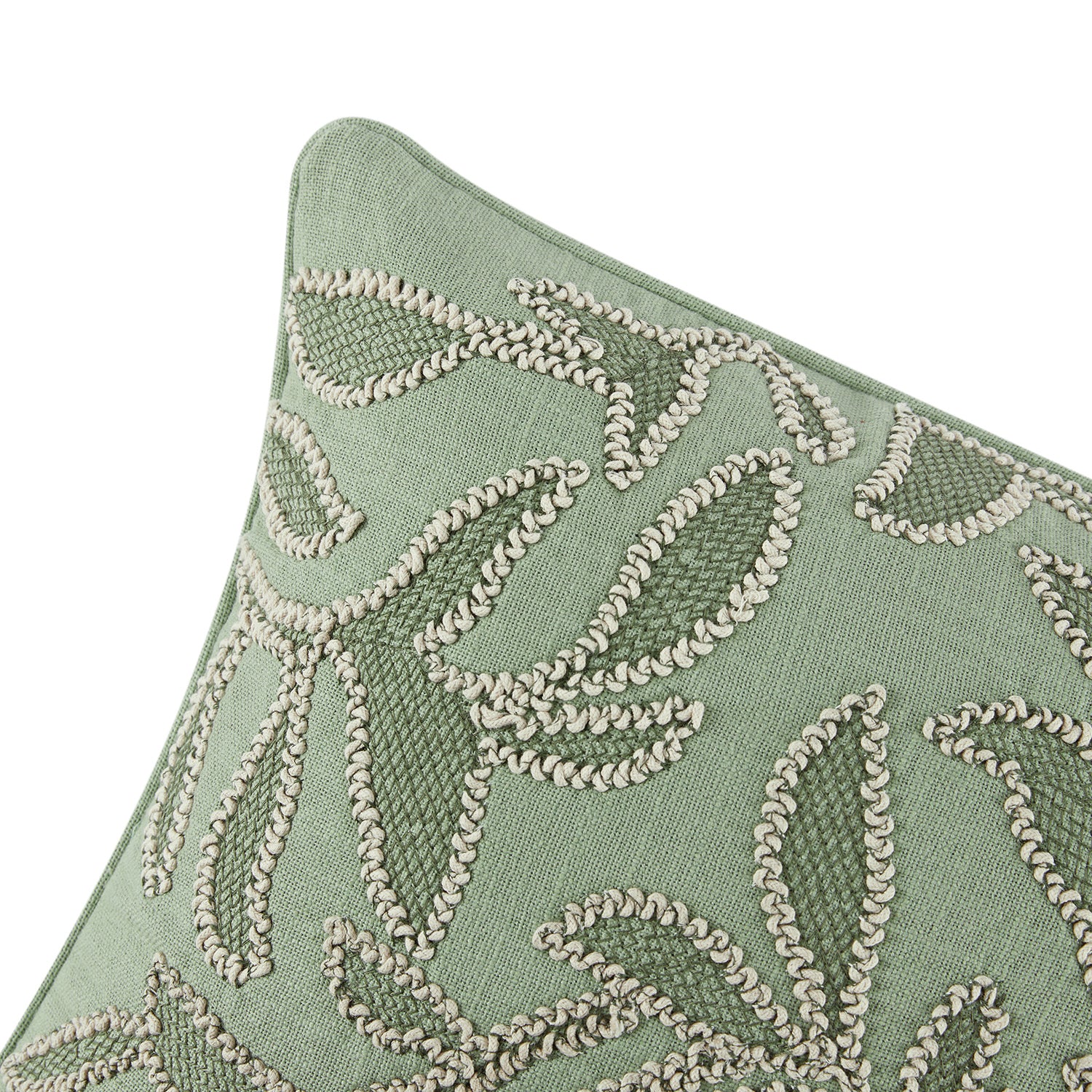 Willow Sage Green Botanic Haven Embroidered Rectangular Cushion