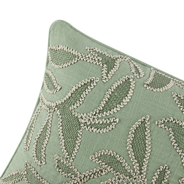 Willow Sage Green Botanic Haven Embroidered Rectangular Cushion - daals