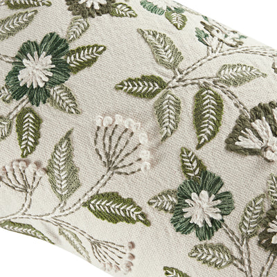 Willow Cream Meadowsweet Floral Embroidered Rectangular Cushion
