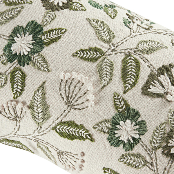 Willow Cream Meadowsweet Floral Embroidered Rectangular Cushion - daals