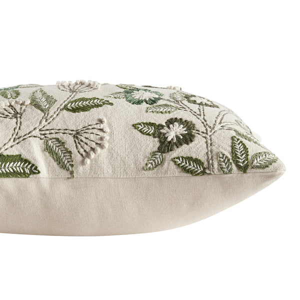 Willow Cream Meadowsweet Floral Embroidered Rectangular Cushion - daals