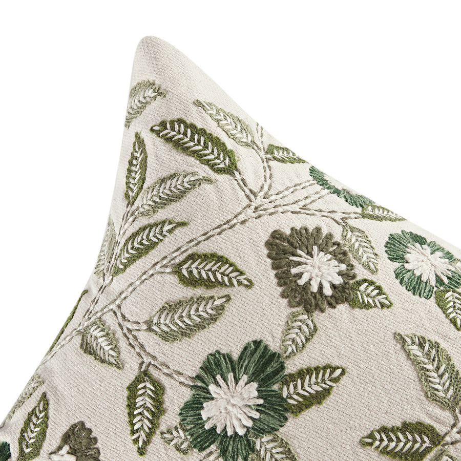 Willow Cream Meadowsweet Floral Embroidered Rectangular Cushion