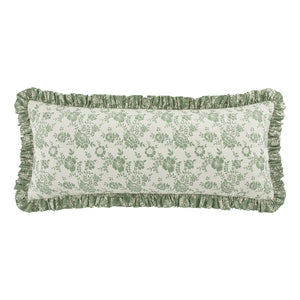 Willow Sage Green & Ivory Floral Ruffle Lumbar Cushion