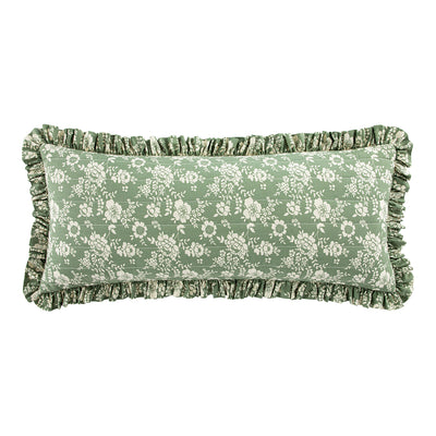 Willow Sage Green & Ivory Floral Ruffle Lumbar Cushion