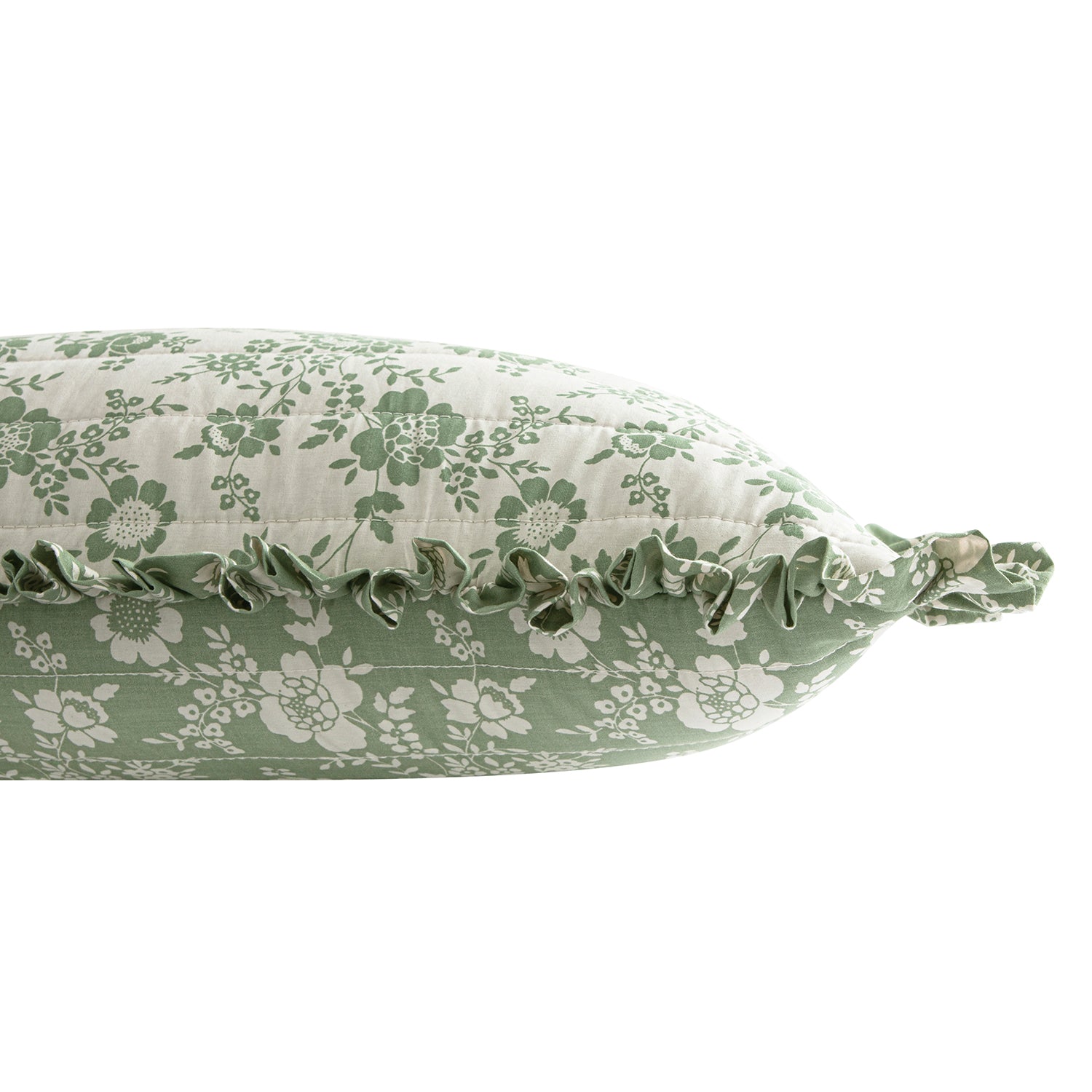 Willow Sage Green & Ivory Floral Ruffle Lumbar Cushion