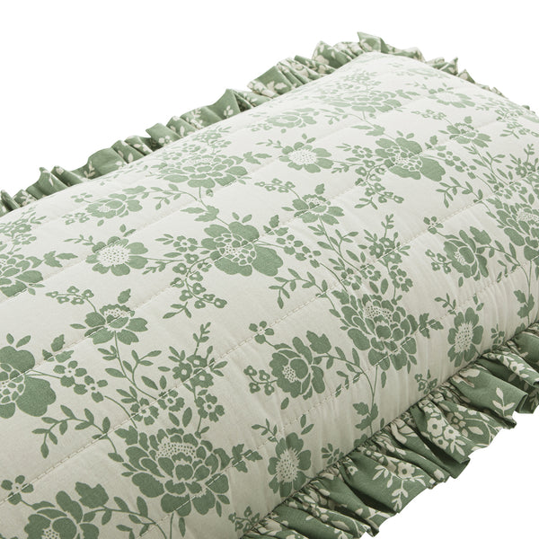Willow Sage Green & Ivory Floral Ruffle Lumbar Cushion - daals