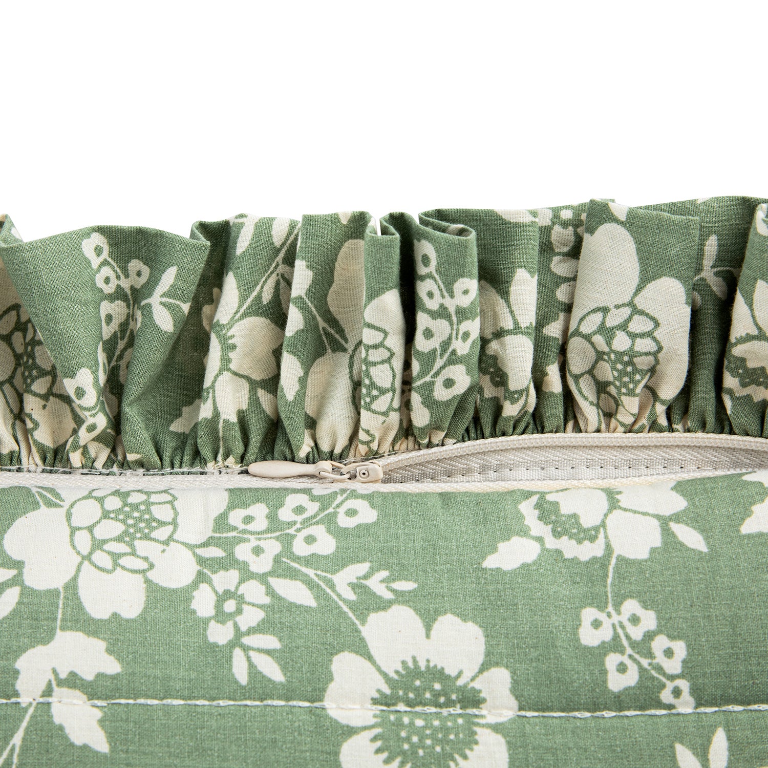 Willow Sage Green & Ivory Floral Ruffle Lumbar Cushion