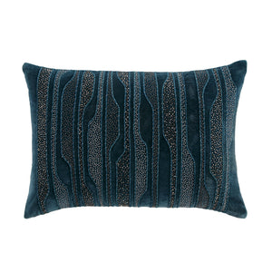 Luxe Collection Zita Beaded Teal Cotton Velvet Cushion