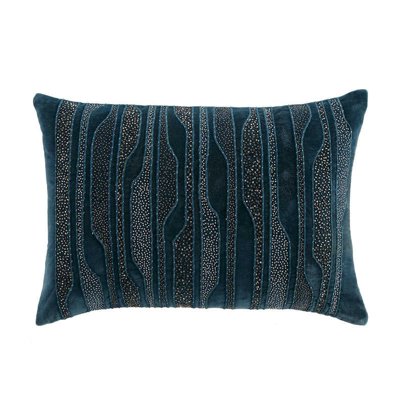 Luxe Collection Zita Beaded Teal Cotton Velvet Cushion - daals