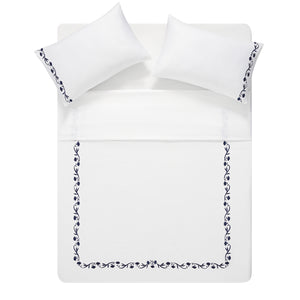 Adeline Midnight Blue Floral Embroidered 600 Thread Count Cotton Sateen Duvet Set