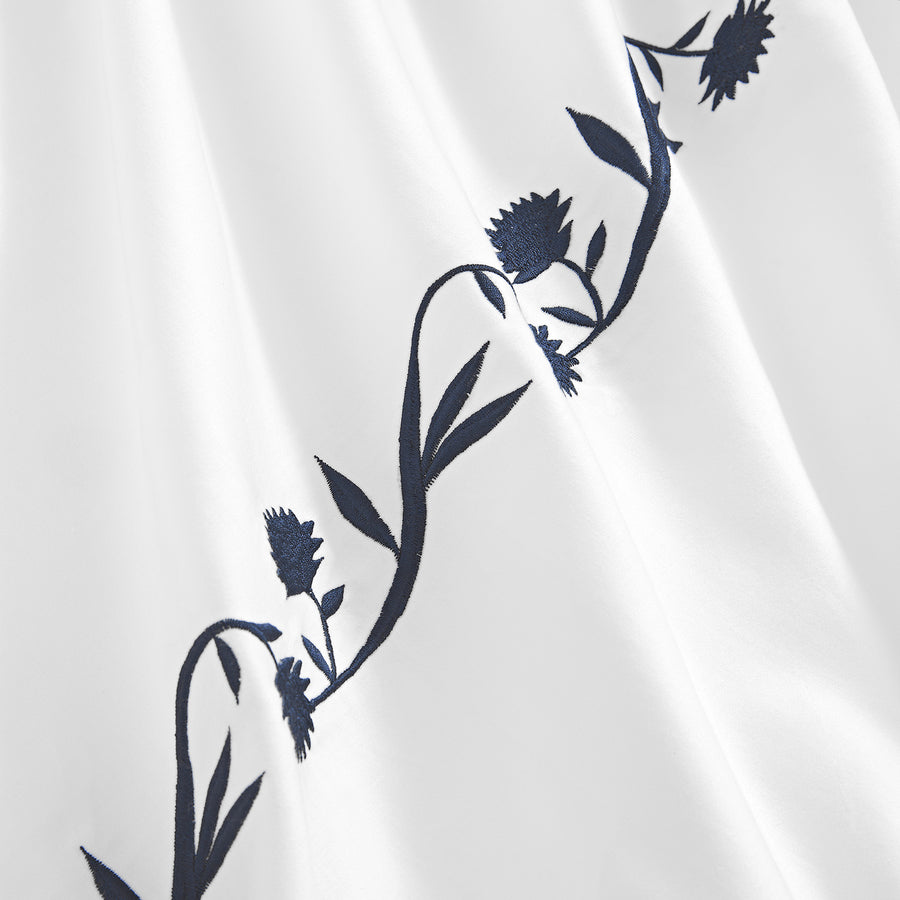 Adeline Midnight Blue Floral Embroidered 600 Thread Count Cotton Sateen Duvet Set