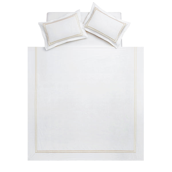 Belvedere Champagne Gold Cord Embroidered 300 Thread Count Cotton Percale Duvet Set