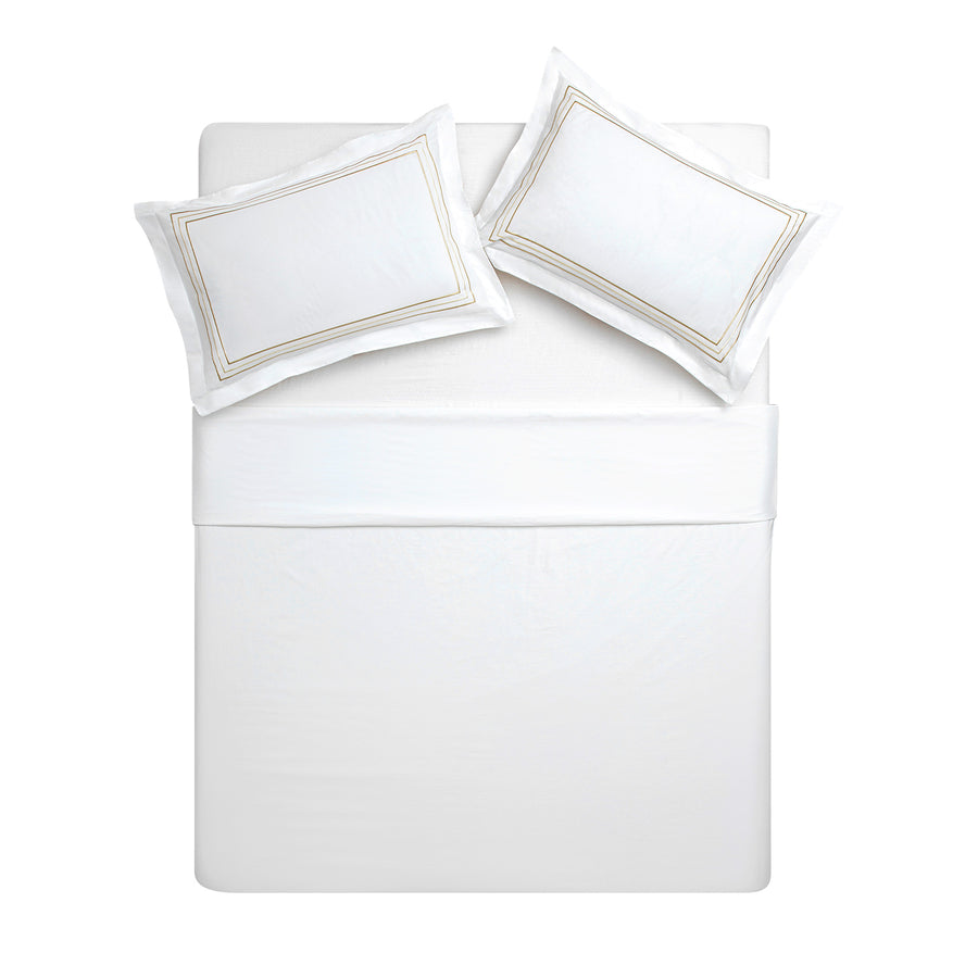 Belvedere Champagne Gold Cord Embroidered 300 Thread Count Cotton Percale Duvet Set