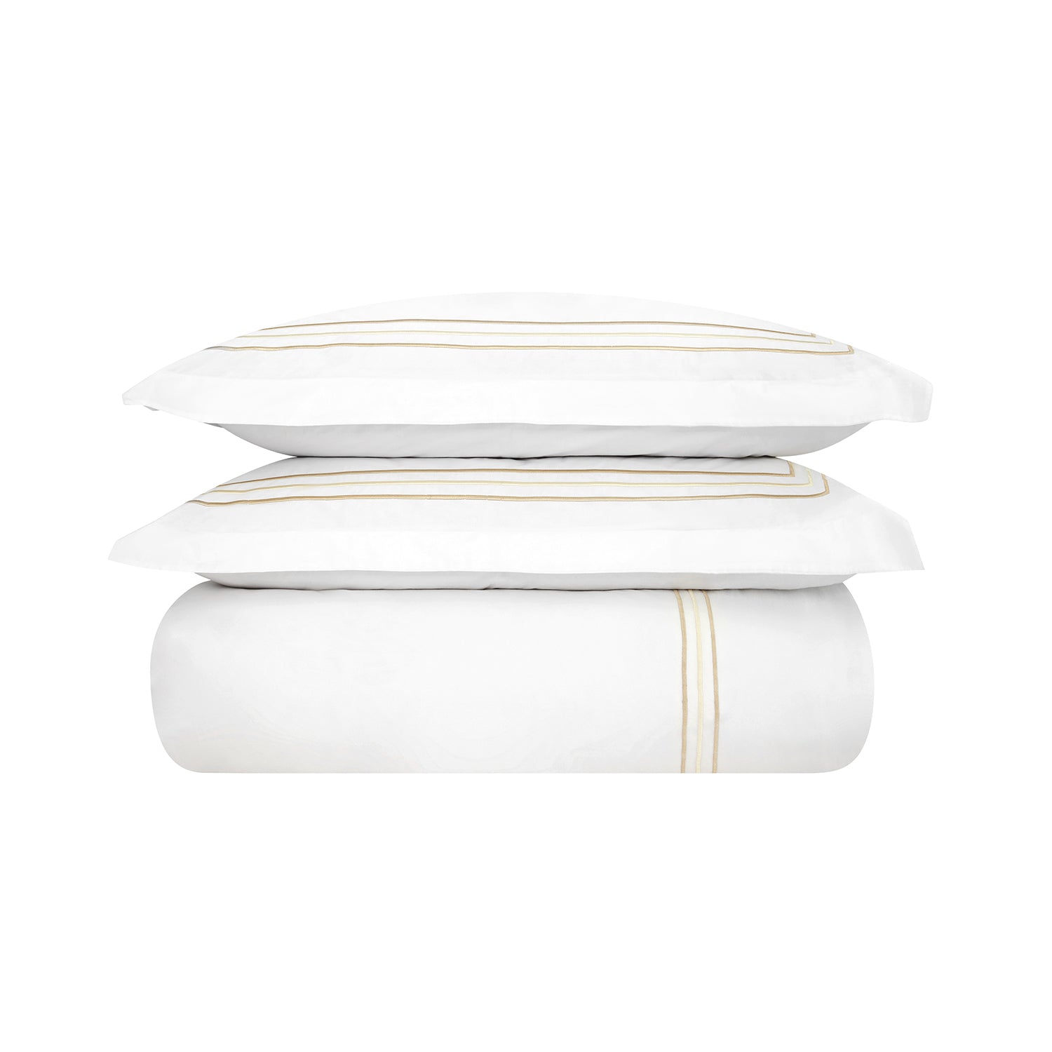 Belvedere Champagne Gold Cord Embroidered 300 Thread Count Cotton Percale Duvet Set