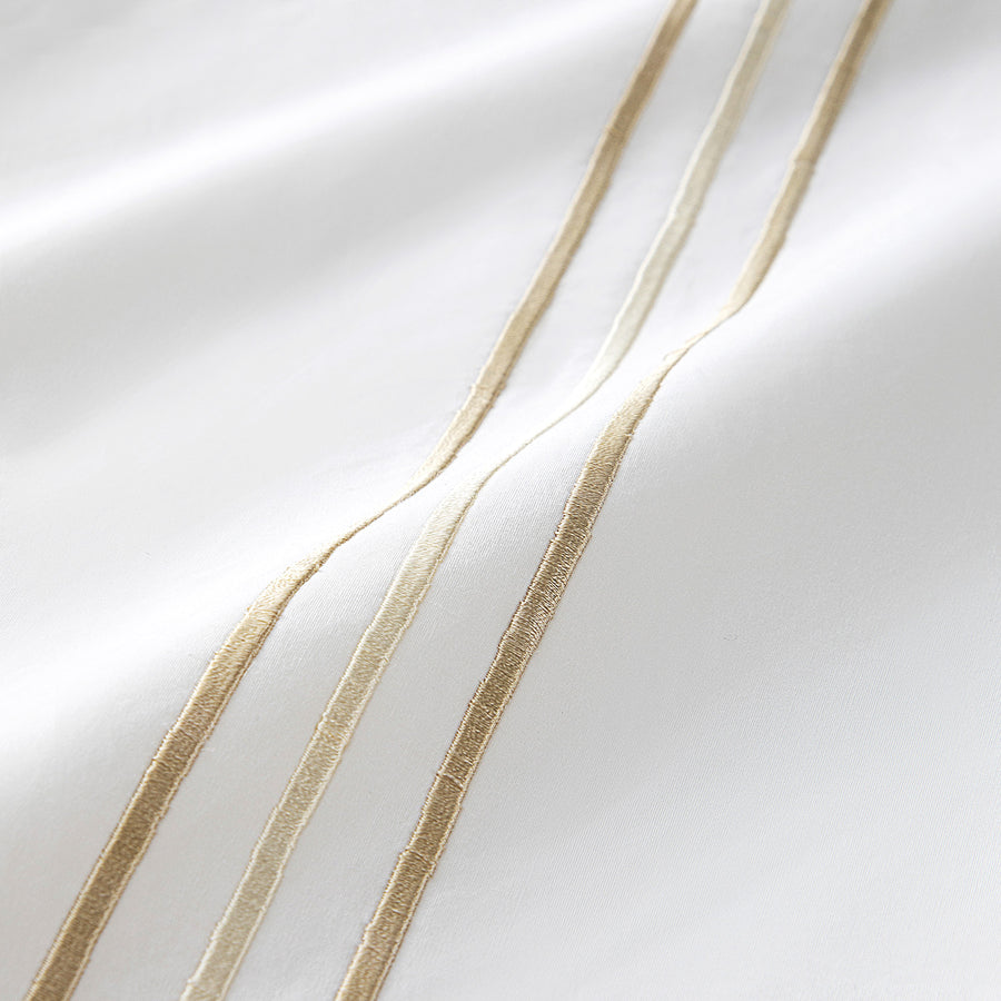 Belvedere Champagne Gold Cord Embroidered 300 Thread Count Cotton Percale Duvet Set