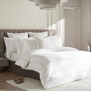 Belvedere Champagne Gold Cord Embroidered 300 Thread Count Cotton Percale Duvet Set