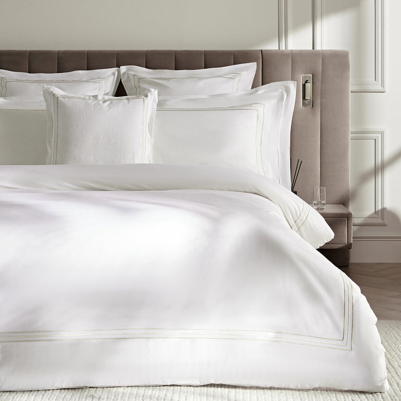 Belvedere Champagne Gold Cord Embroidered 300 Thread Count Cotton Percale Duvet Set - daals