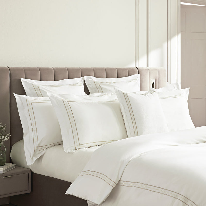 Belvedere Champagne Gold Cord Embroidered 300 Thread Count Cotton Percale Duvet Set - daals