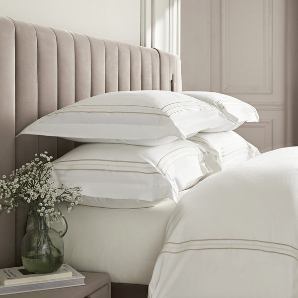 Belvedere Champagne Gold Cord Embroidered 300 Thread Count Cotton Percale Duvet Set