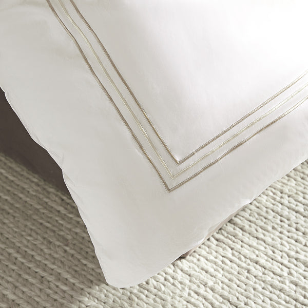 Belvedere Champagne Gold Cord Embroidered 300 Thread Count Cotton Percale Duvet Set