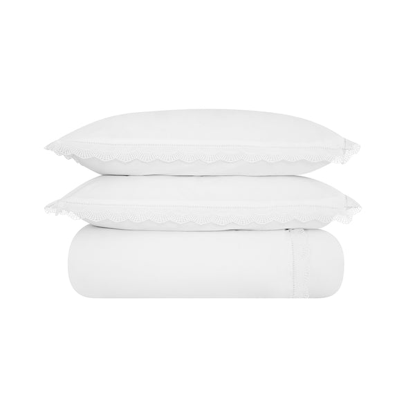 Castillo White Lace 300 Thread Count Cotton Percale Duvet Set