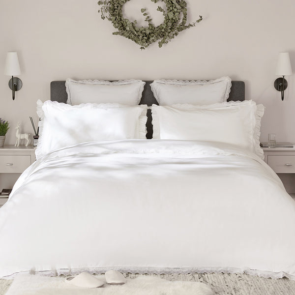 Castillo White Lace 300 Thread Count Cotton Percale Duvet Set