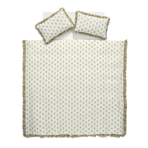 Darcy Floral Olive Green Ruffle Linen Blend Duvet Set