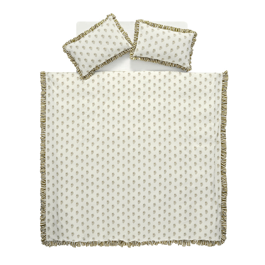Darcy Floral Olive Green Ruffle Linen Blend Duvet Set