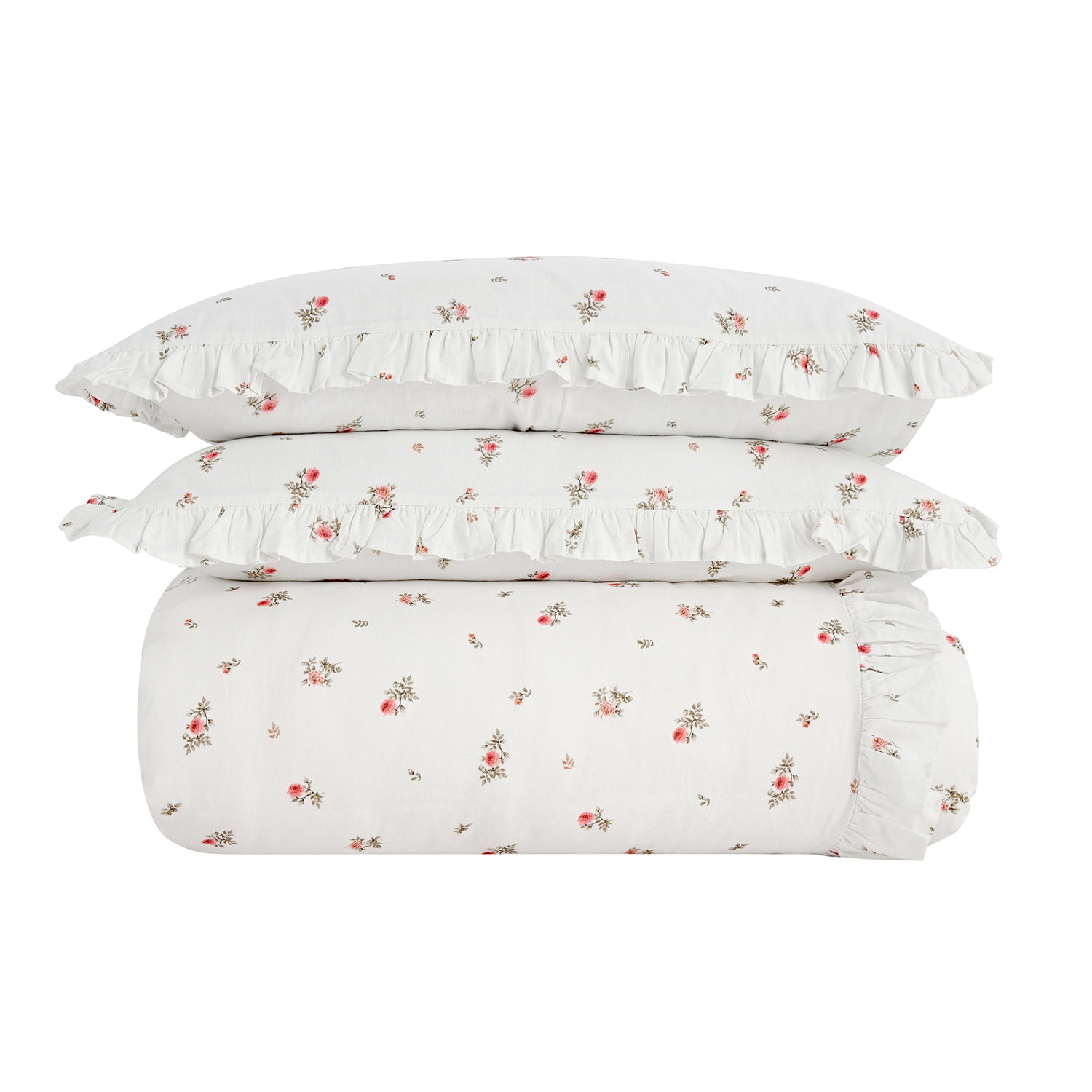 Darcy Rose Ivory White Ruffle Linen Blend Duvet Set