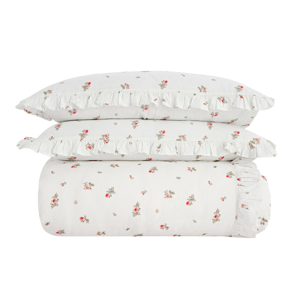Darcy Rose Ivory White Ruffle Linen Blend Duvet Set