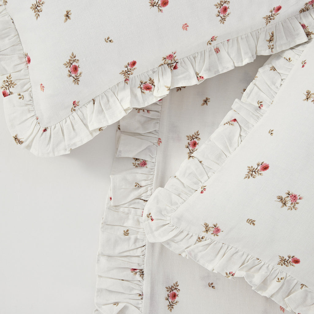 Darcy Rose Ivory White Ruffle Linen Blend Duvet Set | daals