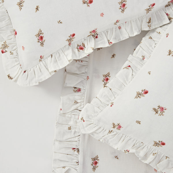 Darcy Rose Ivory White Ruffle Linen Blend Duvet Set