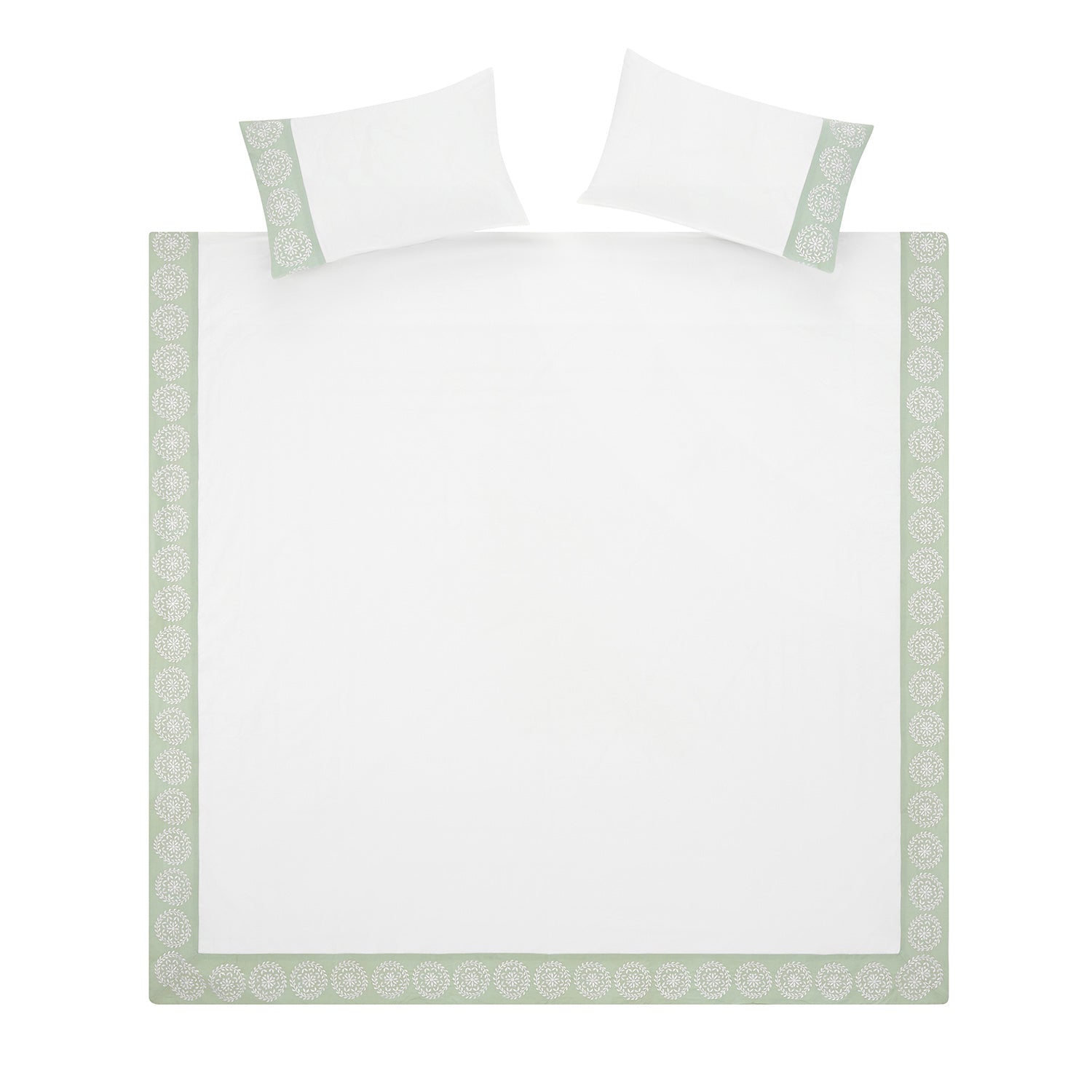 Elodie White & Seafoam Green Floral Embroidered 300 Thread Count Cotton Percale Duvet Set