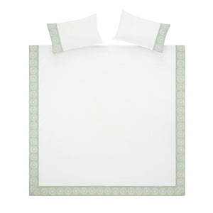 Elodie White & Seafoam Green Floral Embroidered 300 Thread Count Cotton Percale Duvet Set