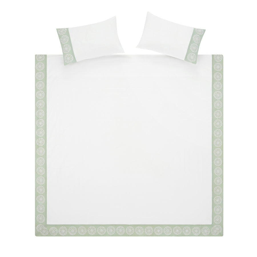 Elodie White & Seafoam Green Floral Embroidered 300 Thread Count Cotton Percale Duvet Set