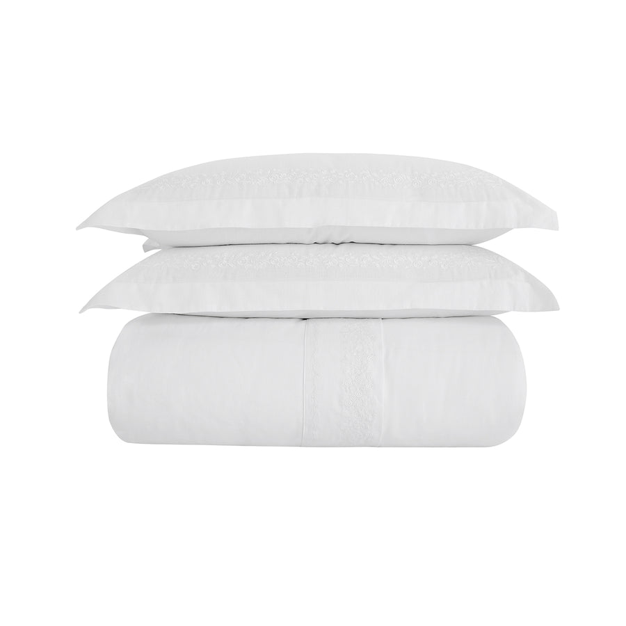 Esmeralda White Floral Embroidered Linen Blend Duvet Set