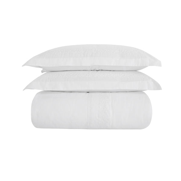 Esmeralda White Floral Embroidered Linen Blend Duvet Set