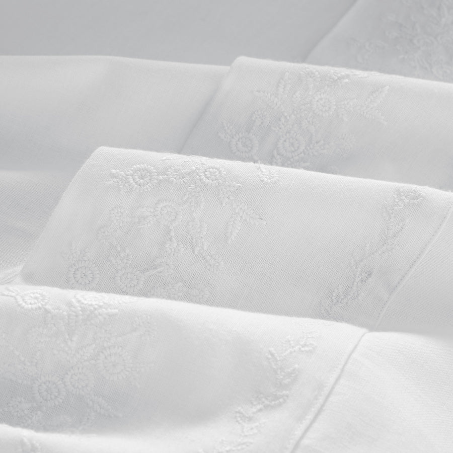 Esmeralda White Floral Embroidered Linen Blend Duvet Set