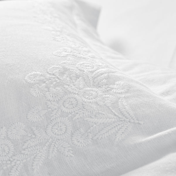 Esmeralda White Floral Embroidered Linen Blend Duvet Set