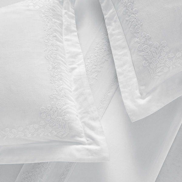 Esmeralda White Floral Embroidered Linen Blend Duvet Set