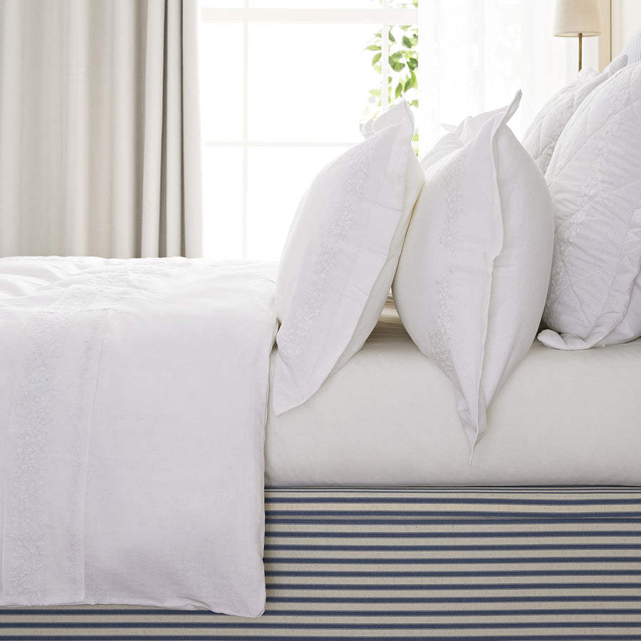 Esmeralda White Floral Embroidered Linen Blend Duvet Set