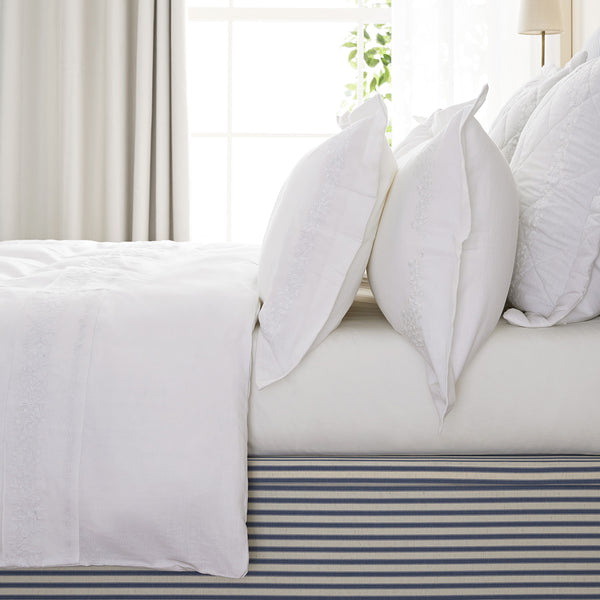 Esmeralda White Floral Embroidered Linen Blend Duvet Set