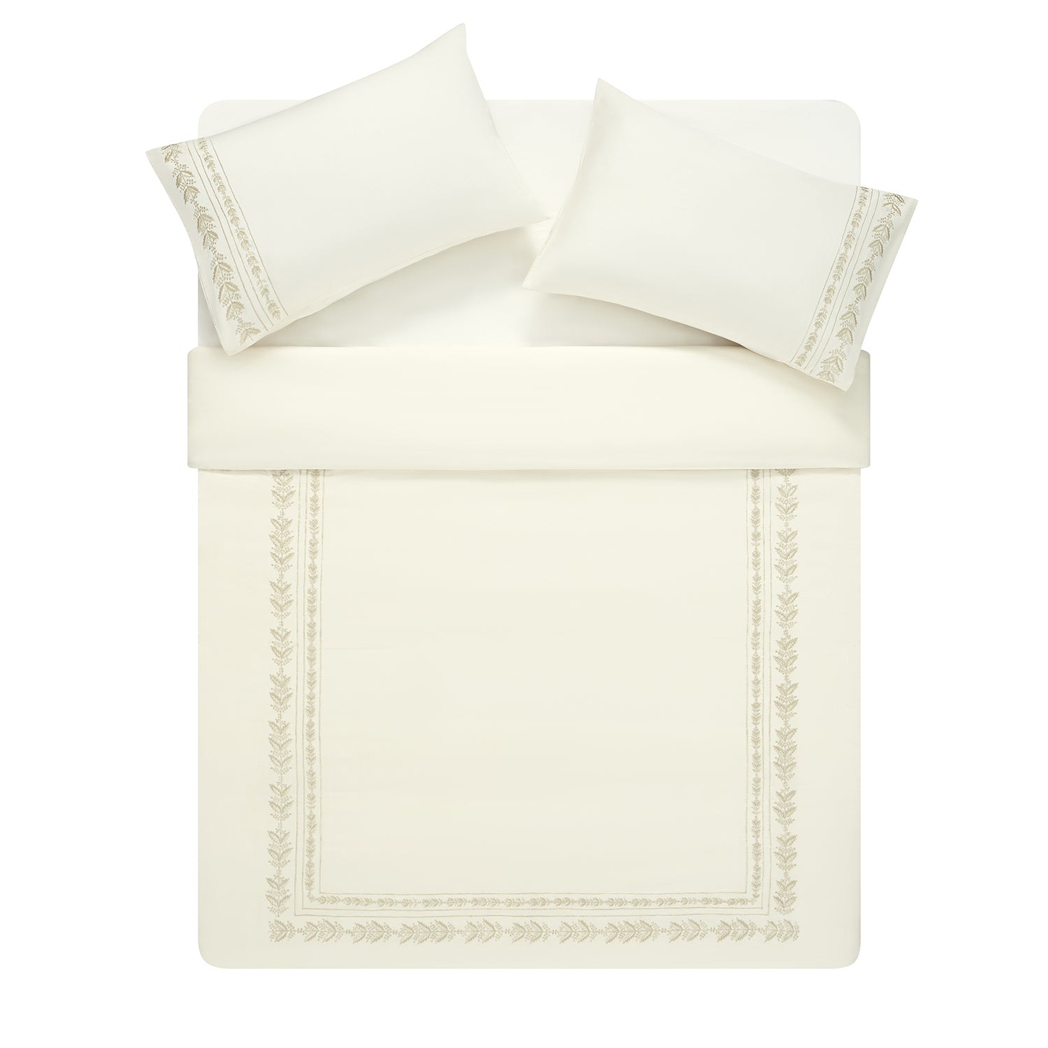 Gabrielle Ivory Leaf Embroidered 600 Thread Count Cotton Sateen Duvet Set