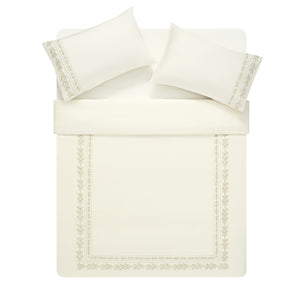 Gabrielle Ivory Leaf Embroidered 600 Thread Count Cotton Sateen Duvet Set