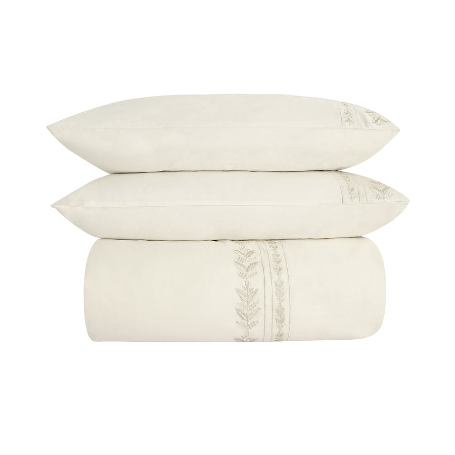 Gabrielle Ivory Leaf Embroidered 600 Thread Count Cotton Sateen Duvet Set