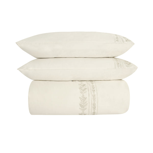 Gabrielle Ivory Leaf Embroidered 600 Thread Count Cotton Sateen Duvet Set