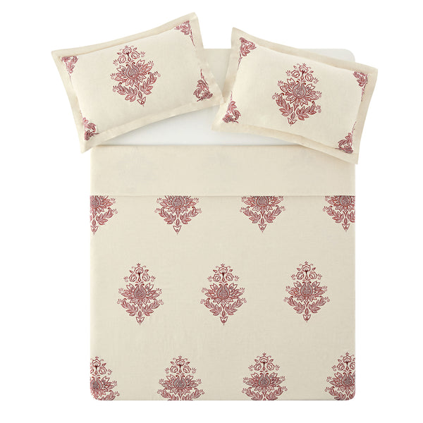 Isadora Garnet Red Damask Embroidered Linen Blend Duvet Set