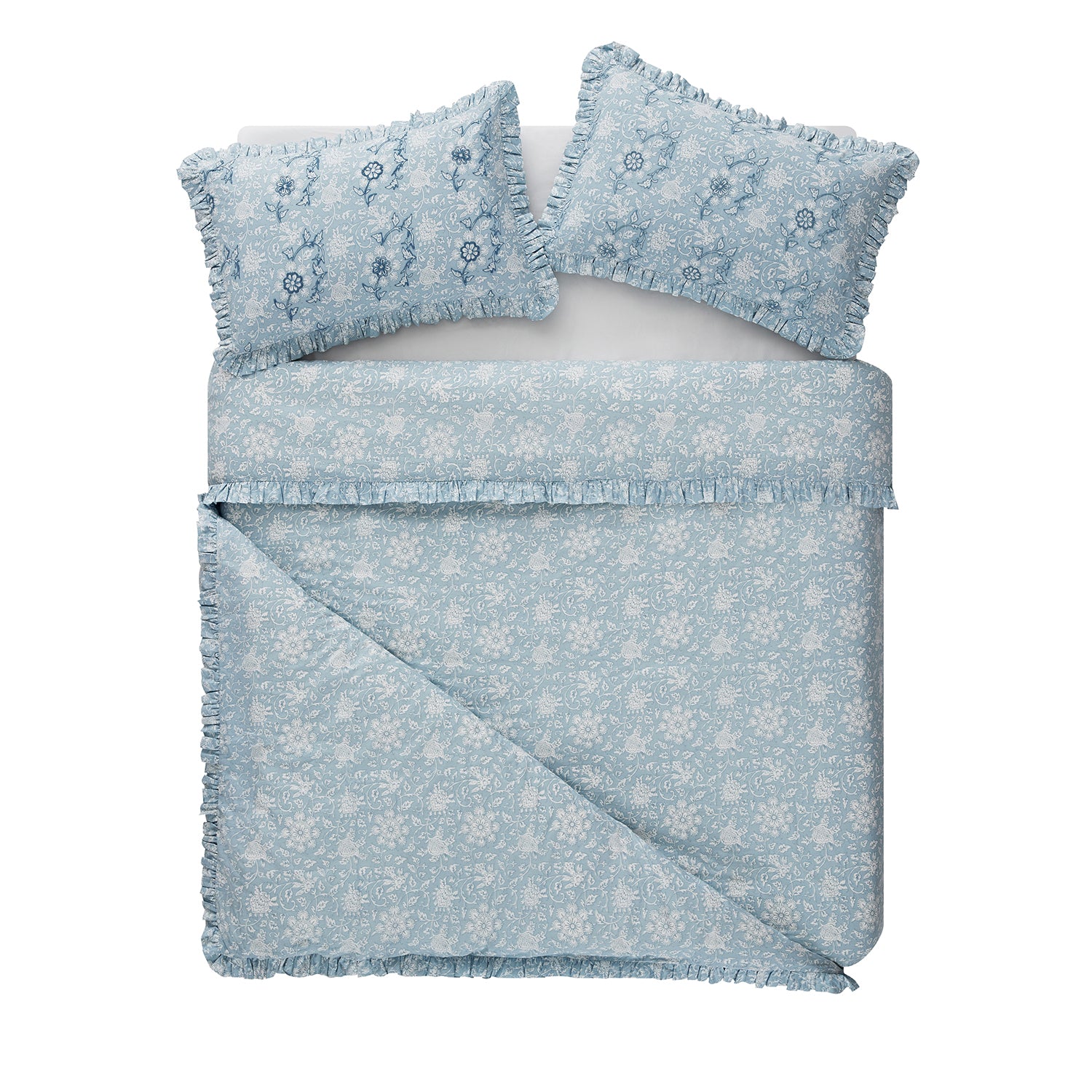 Jaipur Serenity Sky Blue Ruffle 210 Thread Count Cotton Percale Duvet Set