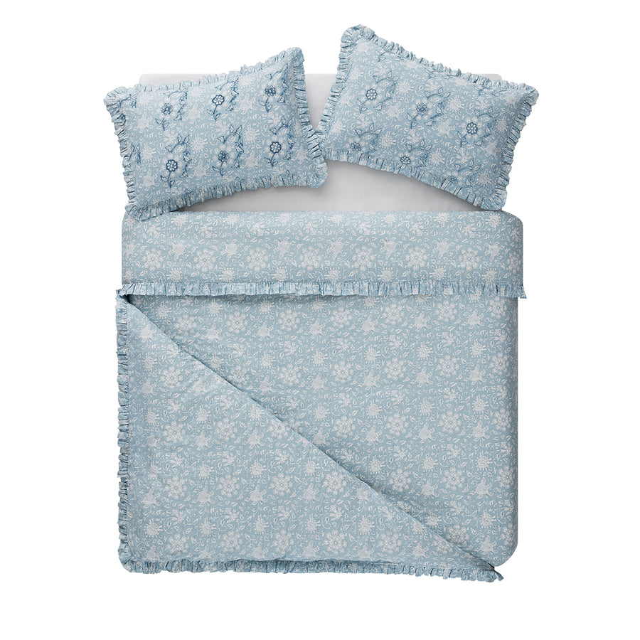 Jaipur Serenity Sky Blue Ruffle 210 Thread Count Cotton Percale Duvet Set