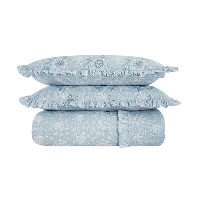 Jaipur Serenity Sky Blue Ruffle 210 Thread Count Cotton Percale Duvet Set